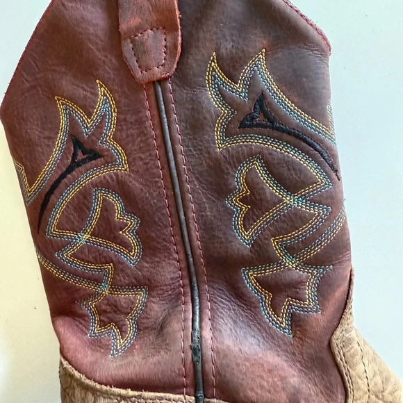 OLD WEST- Kids-Distressed-Vamp-Cowboy Boots-Brown-Red-Size 3 - Picture 4 of 14